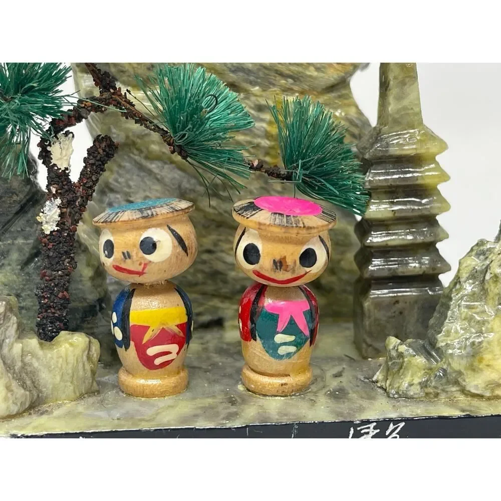 Japanese mini natural stone kokeshi doll couple, stone vintage figurine handmade